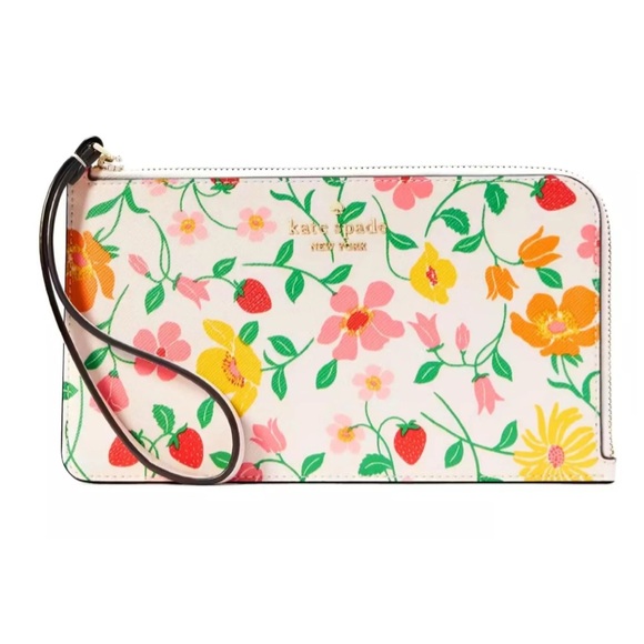 Kate Spade Lucy garden strawberry wallet wristlet medium pink 🍓limited edition - Picture 3 of 7